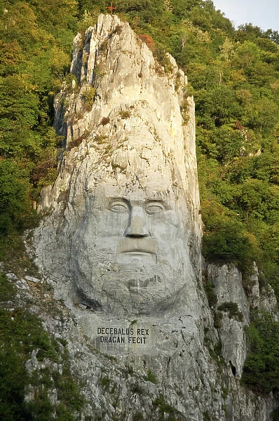 Romaina, Mehedinti, Orsova, along Danube River. Giant rock carving of King Decebal