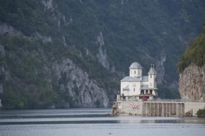 Framed Print : Romaina, Mraconia Monastery, Danube River Gorge near Iron Gate area. Romanian orthodox