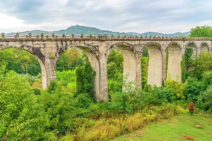 Framed Print : Roman Aqueduct, Brisighella, Italy. Wide angle landscape view of ancient Roman aqueduct outside town Framed Print : Roman Aqueduct, Brisighella, Italy. Wide angle landscape view of ancient Roman aqueduct outside town