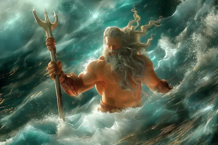 Framed Print : Roman god Neptune with triton in ocean wave. (AI Generated) Framed Print : Roman god Neptune with triton in ocean wave. (AI Generated)