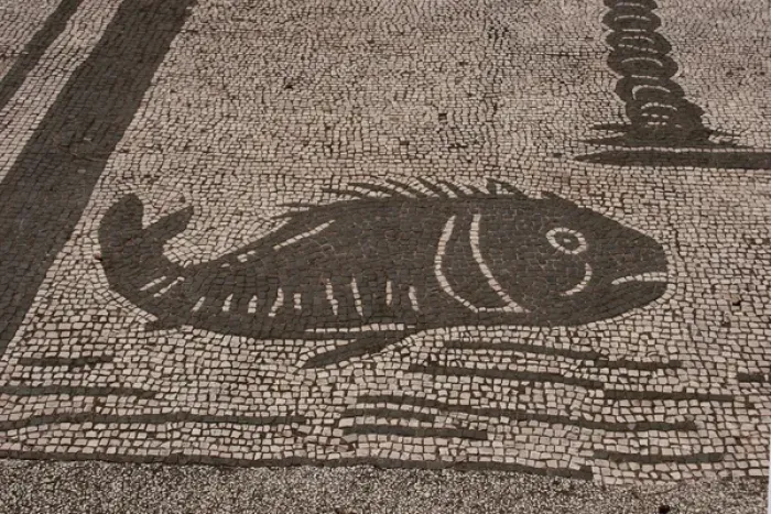 Framed Print : Roman mosaic. Fish. From the Forum of the Corporations or Piazza delle Corporazione Framed Print : Roman mosaic. Fish. From the Forum of the Corporations or Piazza delle Corporazione
