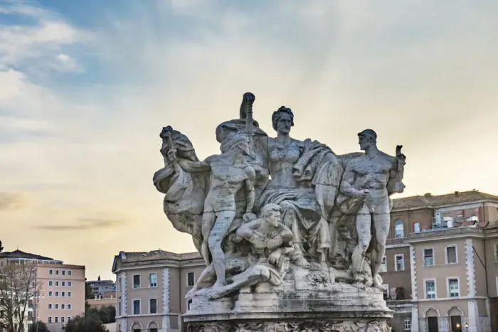 Framed Print : Roman statue on Ponte Bridge Vittorio Emanuele II, Tiber River, Rome, Italy