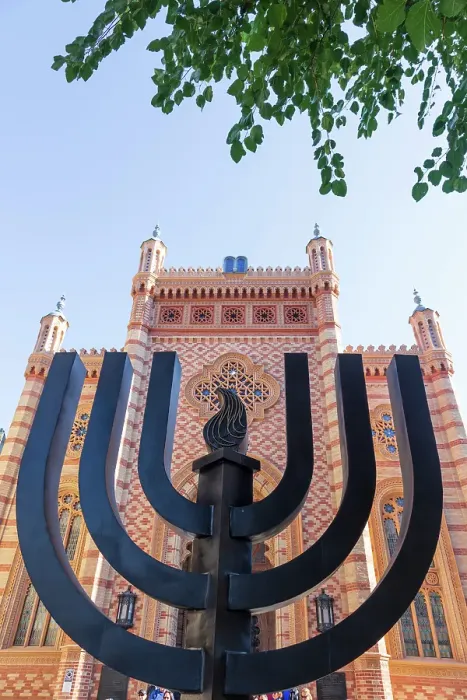 Framed Print : Romania, Bucharest. Choral Temple, Copy of Vienna's Great Synagogue. Menorah sculpture in front Framed Print : Romania, Bucharest. Choral Temple, Copy of Vienna's Great Synagogue. Menorah sculpture in front