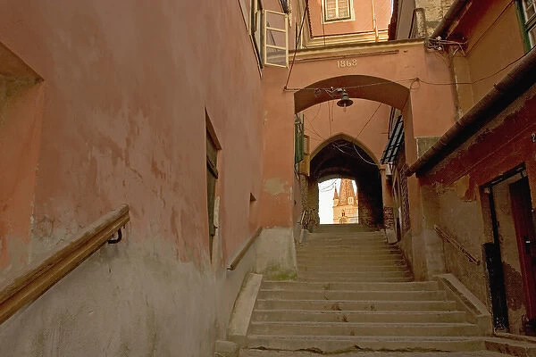 Romania, Sibiu, Walk Way to the Big Square of the medieval city, The foundation of