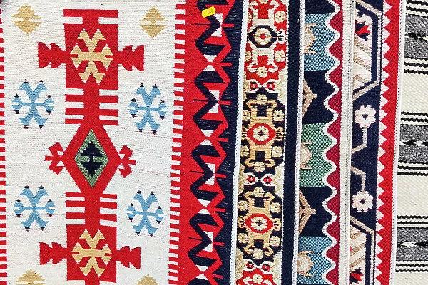 Romania. Traditional textile, woven designs on cloth