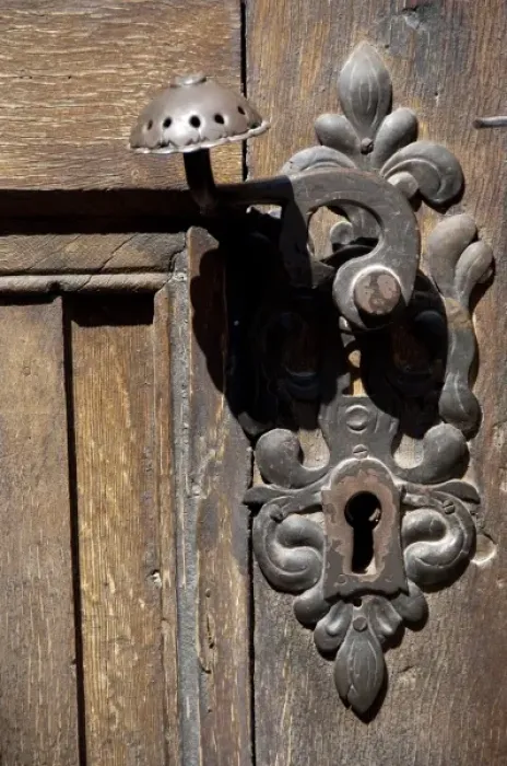 Framed Print : Romania, Transylvania, Brasov. The Black Church, detail of wooden door with iron latch Framed Print : Romania, Transylvania, Brasov. The Black Church, detail of wooden door with iron latch