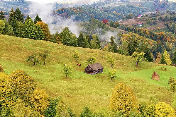 Romania, Transylvania. Colorful, white mountain landscape