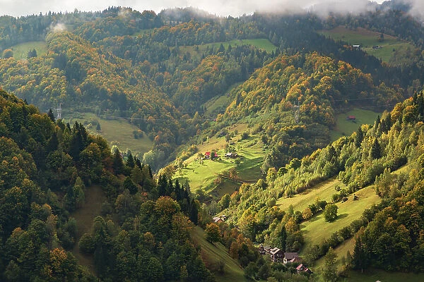Romania, Transylvania. Colorful, white mountain landscape