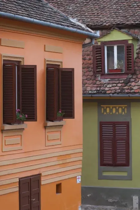 Framed Print : Romania, Transylvania, Sighisoara, Old Town building details