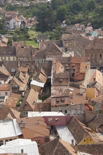 Romania, Transylvania, Sighisoara. Birthplace of Vlad Tepes, Dracula. Rooftop view