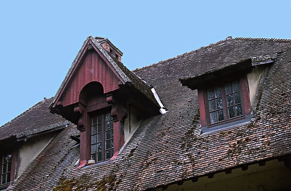 Roof detail and gable of an old inn near Giverny, France