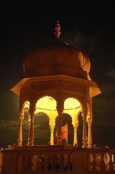 Roof towers of Jawahar Niwas Palace (now a hotel) Jaisalmer. Rajasthan, INDIA