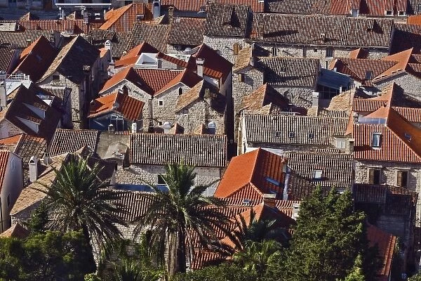 Rooftop views of homes, Hvar Island, one of the most famous Dalmatian Islands, Croatia