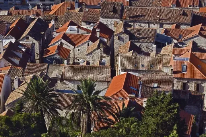 Framed Print : Rooftop views of homes, Hvar Island, one of the most famous Dalmatian Islands, Croatia