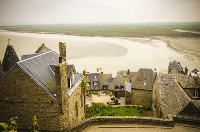 Framed Print : Rooftops and bay, Mont Saint-Michel, Normandy, France