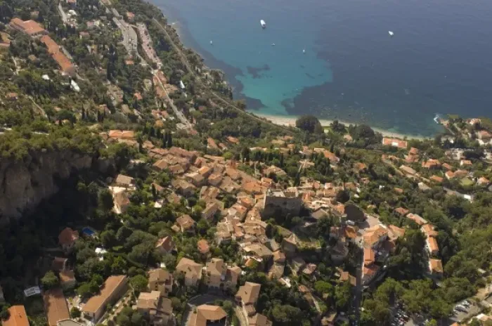 Framed Print : Roquebrune, View from Helicopter, Cote d Azur, France Framed Print : Roquebrune, View from Helicopter, Cote d Azur, France