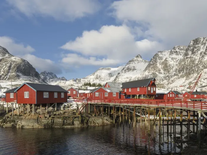 Framed Print : Rorbu, traditial fishing huts, now used as hotel, in the village A i Lofoten Framed Print : Rorbu, traditial fishing huts, now used as hotel, in the village A i Lofoten