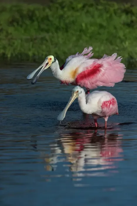 Framed Print : Roseate spoonbills display their bright pink color