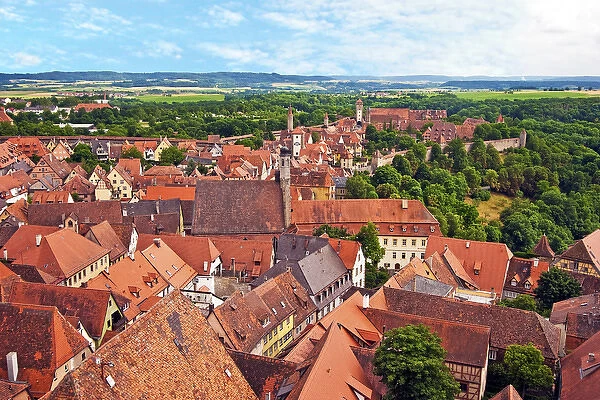 Rothenburg ob der Tauber, Bavaria, Germany, A view over the rooftops of the 13th