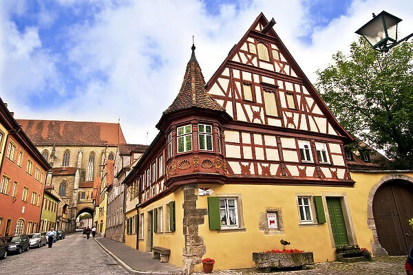 Rothenburg ob der Tauber, Germany, a viw of the old town with Cross Timbered Houses