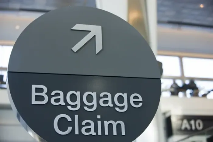 Framed Print : A round Baggage Claim sign at San Francisco International airport - San Francisco