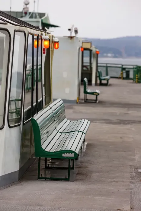 Framed Print : Row of benches on the top deck of the Walla Walla ferry, Seattle, Washington State, USA Framed Print : Row of benches on the top deck of the Walla Walla ferry, Seattle, Washington State, USA