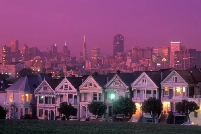 Framed Print : Row houses at sunset in San Francisco, California Framed Print : Row houses at sunset in San Francisco, California