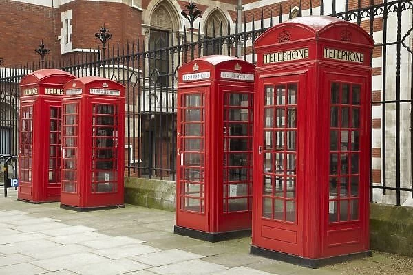 Row of phone boxes at the back of the Royal Courts of Justice, Carey St, London, England