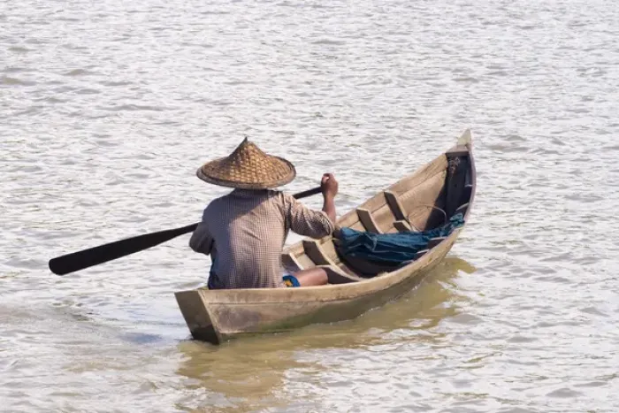 Framed Print : Rowing boat on the Kaladan River, between Sittwe and Mrauk-U, Rakhine State, Myanmar Framed Print : Rowing boat on the Kaladan River, between Sittwe and Mrauk-U, Rakhine State, Myanmar