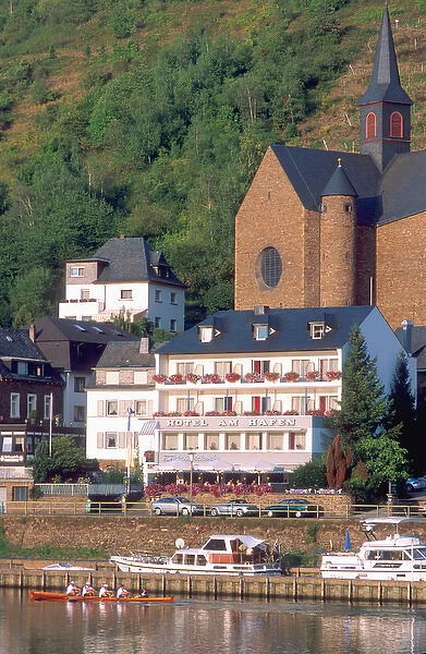 Rowing on the Mosel River in Germany at Cochem. rowing, crew, scull, mosel river