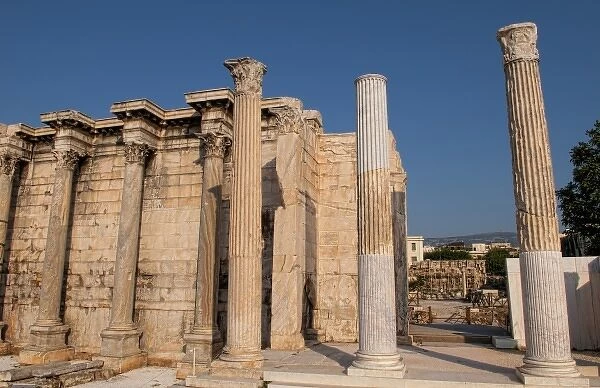 Ruins of Library of Hadrian in Plaka, downtown Athens, Greece