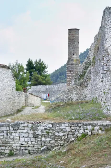 Framed Print : Ruins of the Red Mosque Berat upper citadel old walled city. Albania