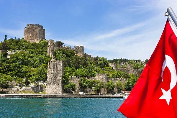 Rumeli Castle and national flag, Istanbul, Turkey