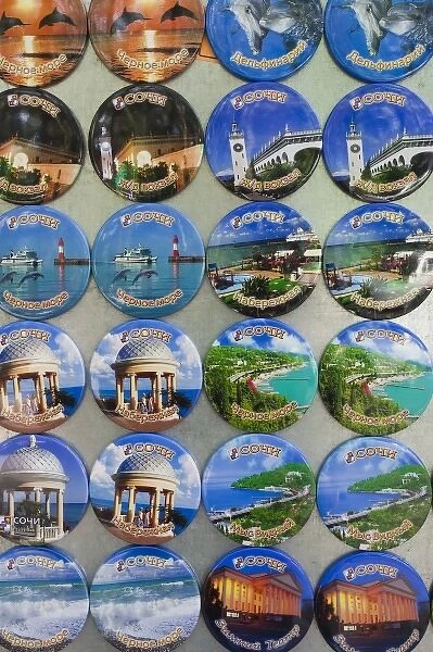 Russia, Black Sea Coast, Sochi, souvenir fridge magnets