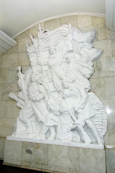 Russia, Moscow, Kievskaya, Metro station bas relief sculpture, RESTRICTED: Not available