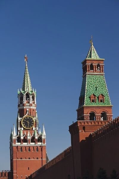 Russia, Moscow Oblast, Moscow, Red Square, Kremlin, Spasskaya Tower and Second Unnamed