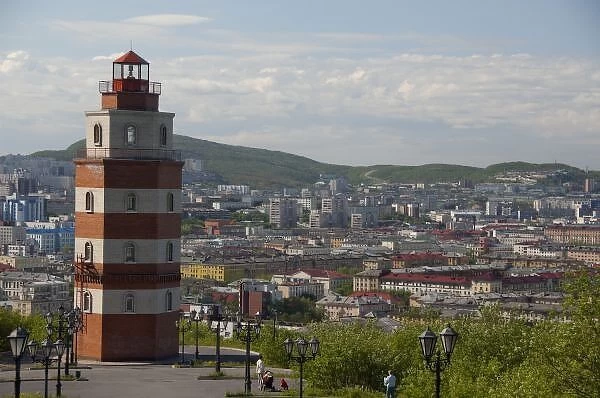 Russia, Murmansk. Largest city north of the Arctic Circle. Lighthouse Monument dedicated to sailors