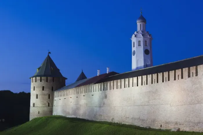 Framed Print : Russia, Novgorod Oblast, Veliky Novgorod, outer walls of the Novgorod Kremlin, dusk Framed Print : Russia, Novgorod Oblast, Veliky Novgorod, outer walls of the Novgorod Kremlin, dusk