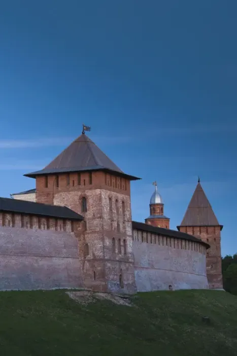 Framed Print : Russia, Novgorod Oblast, Veliky Novgorod, outer walls of the Novgorod Kremlin, dusk Framed Print : Russia, Novgorod Oblast, Veliky Novgorod, outer walls of the Novgorod Kremlin, dusk