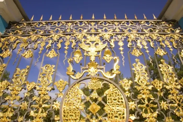 Framed Print : Russia, Pushkin. Gate detail at Catherine Palace Framed Print : Russia, Pushkin. Gate detail at Catherine Palace