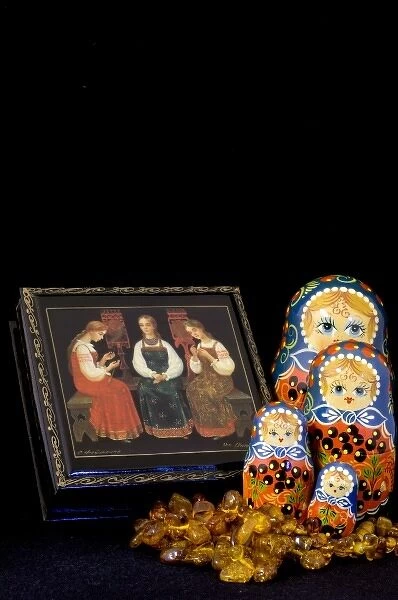 Russia, Russian handicrafts. High quality traditional painted lacquer box, matryoshka