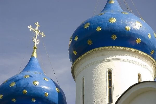 Russia. Sergiev Posad. Trinity Monastery. Onion domes of the Cathedral of the Assumption