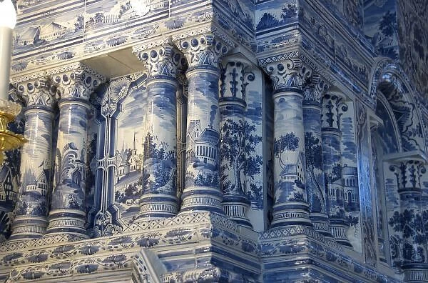 Russia, St. Petersburg, Pushkin, Catherines Palace, Delft ceramic stove detail