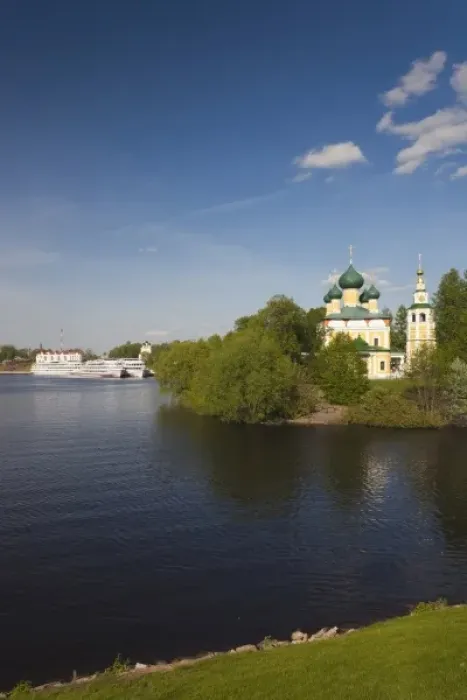Framed Print : Russia, Yaroslavl Oblast, Golden Ring, Uglich, Volga River and Transfiguration Cathedral Framed Print : Russia, Yaroslavl Oblast, Golden Ring, Uglich, Volga River and Transfiguration Cathedral