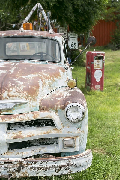 Rusted antique automobile, Tucumcari, New Mexico, USA. Route 66