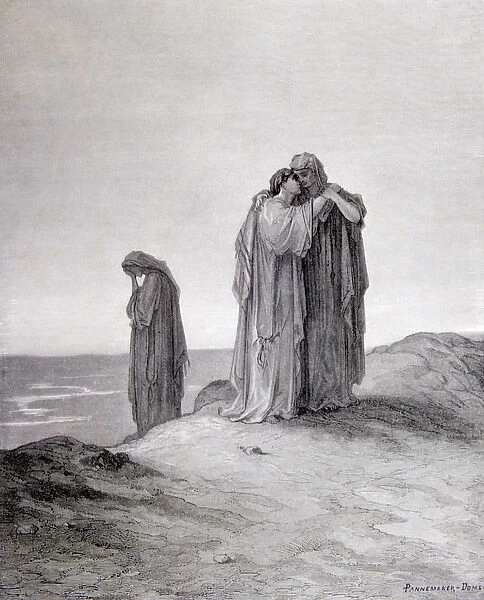 Ruth and Naomi, 19th cent. Bible engraving by Gustav Dore GERMANY