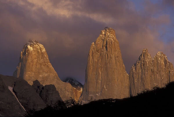 SA, Chile, Torres del Paine National Park. Torres del Paine in morning light