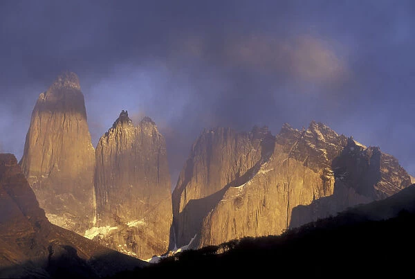 SA, Chile, Torres del Paine National Park. Torres del Paine in morning light