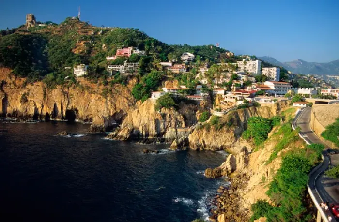 Framed Print : SA, Mexico, Acapulco. Housing along the coast