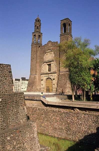 SA, Mexico, Mexico City. Restored Church of Tlateloloco 1536, at the Plaza of Three